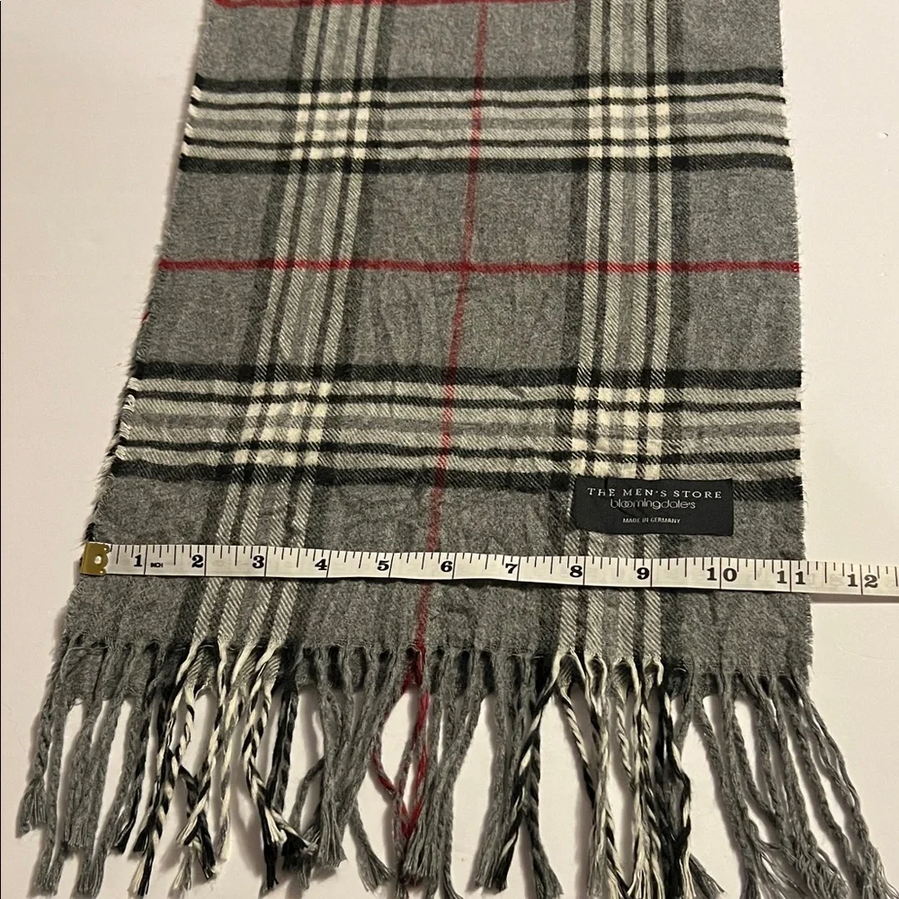 The Men's Store Bloomingdale’s Charcoal Red Checkered Scarf Made in Germany EUC